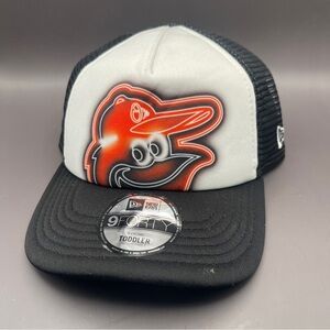 Toddler Baltimore Orioles New Era White/Black Painted A-Frame 9FORTY Trucker Adj